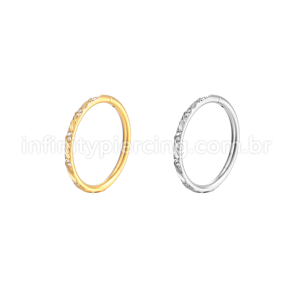 Piercing Argola Aço Cirúrgico Detalhada/Zircônia Cravejada